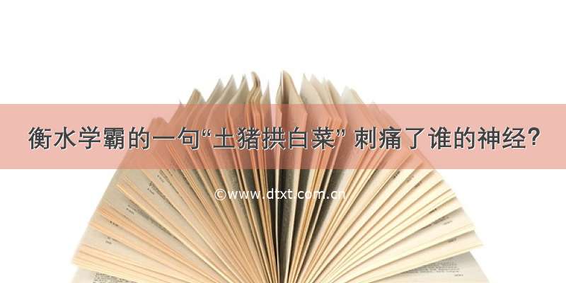 衡水学霸的一句“土猪拱白菜” 刺痛了谁的神经？