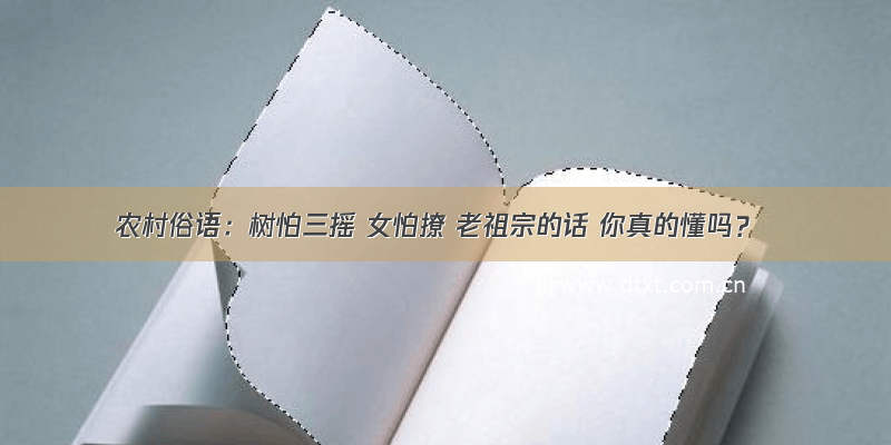 农村俗语：树怕三摇 女怕撩 老祖宗的话 你真的懂吗？