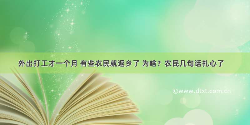 外出打工才一个月 有些农民就返乡了 为啥？农民几句话扎心了