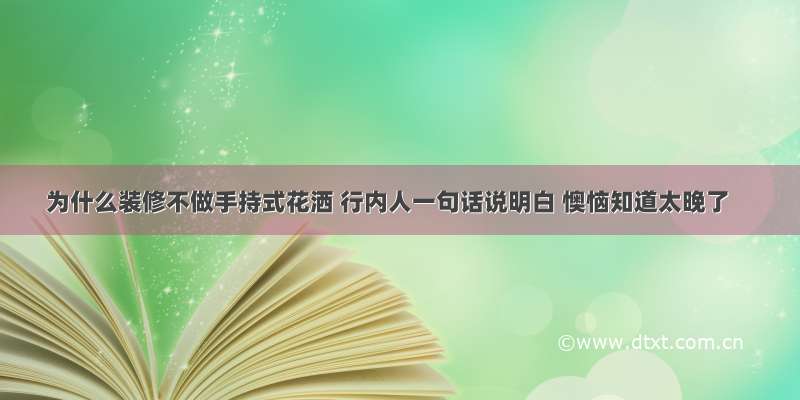 为什么装修不做手持式花洒 行内人一句话说明白 懊恼知道太晚了