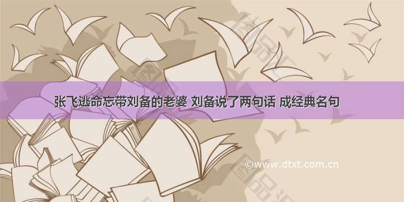 张飞逃命忘带刘备的老婆 刘备说了两句话 成经典名句